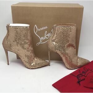 Christian Louboutin Gipsybootie  Nude Gold Glitter Sequin Red Sole Booties 39.5